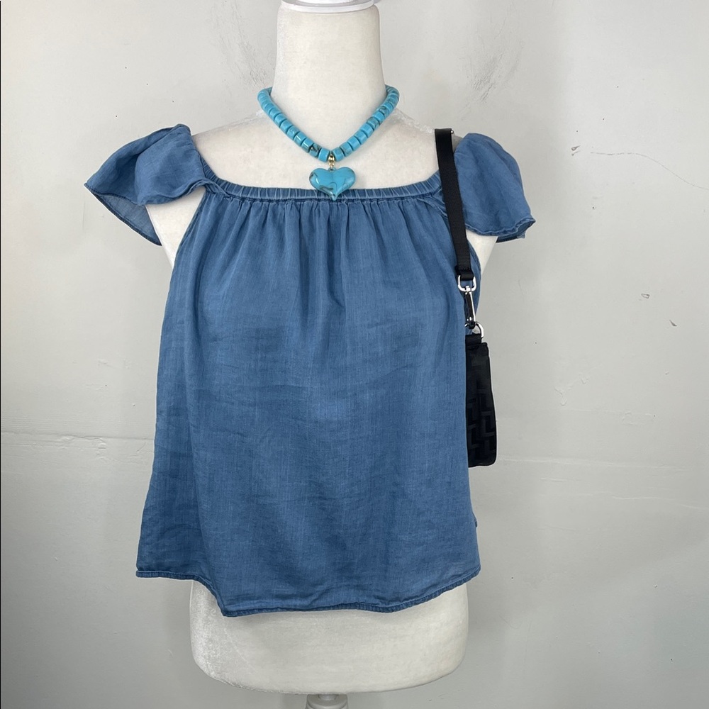 Madewell Chambray Blue Off-Shoulder Top peasant style 100% Cotton size Small